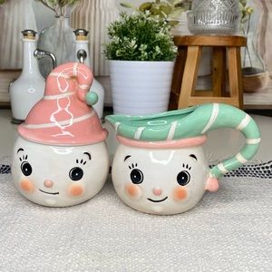 Johanna Parker Christmas Snowman Sugar and Creamer set Carnival Cottage NEW
